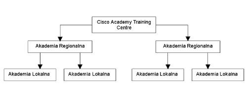 Struktura Akademii Cisco. Na szczycie Centrum Treningowe, poniżej Akademie Regionalne i Lokalne