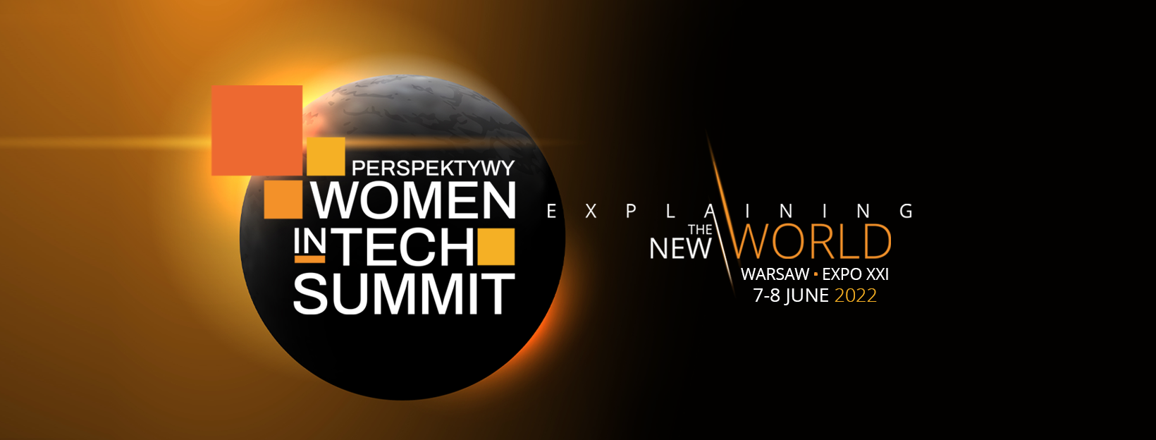 W tle logo Woman in Tech Summit oraz termin wydarzenia